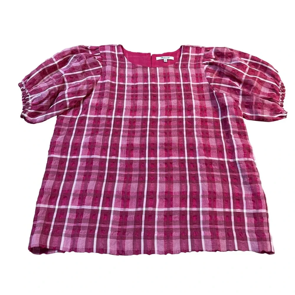 Madewell Pink Plaid Puff Sleeve Top Womens XS